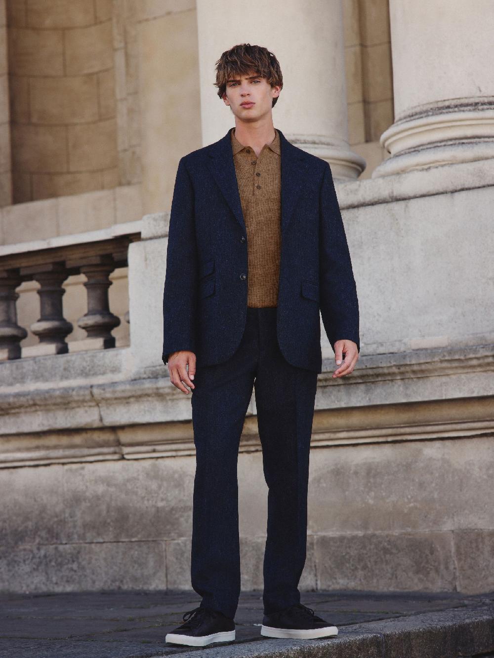 seraphine Navy Blue Tailored Fit Signature Abraham Moon 100% British Wool Donegal Suit Jacket