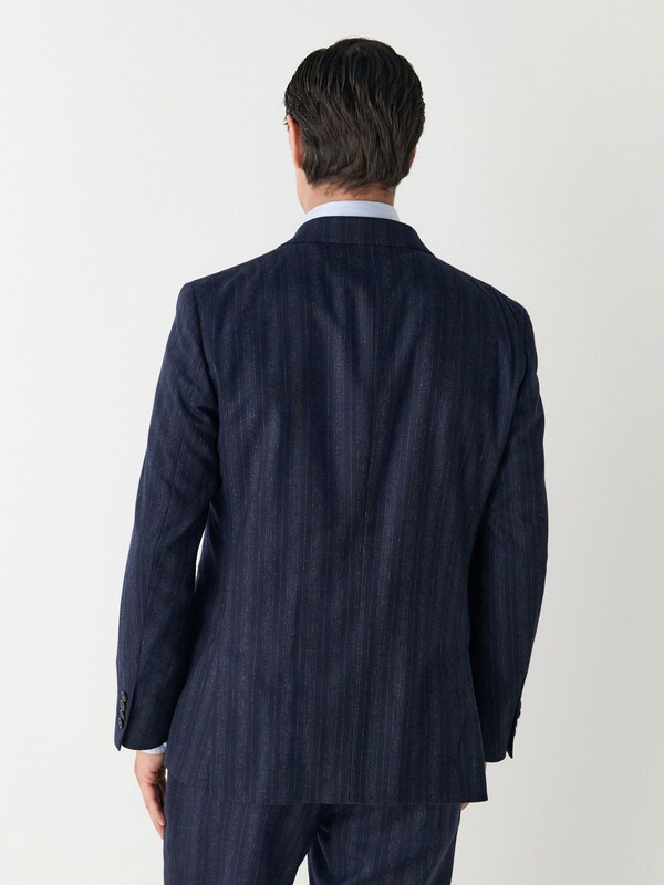 Seraphine Navy Blue Tailored Fit Striped Wool Blend Suit Jacket