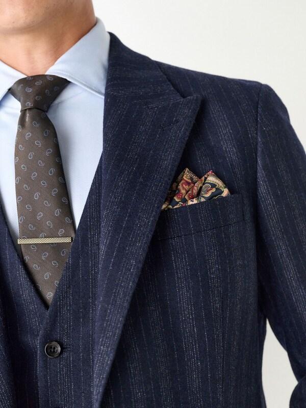 Seraphine Navy Blue Tailored Fit Striped Wool Blend Suit Jacket
