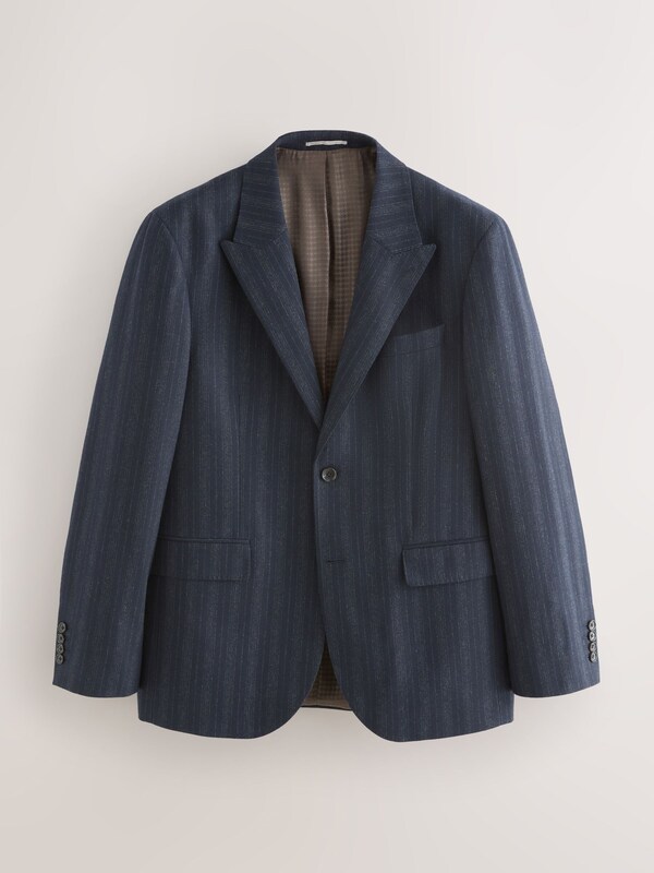 Seraphine Navy Blue Tailored Fit Striped Wool Blend Suit Jacket