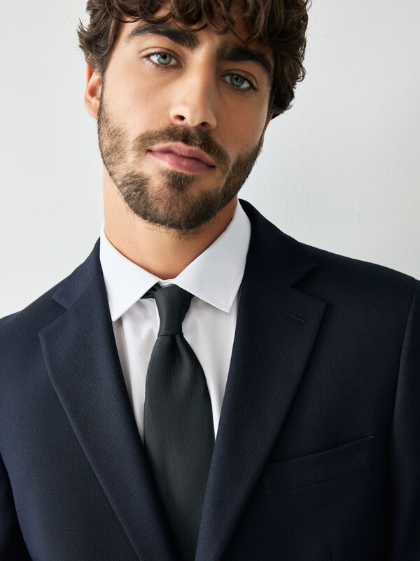 Seraphine Navy Blue Tailored Fit Textured Suit Jacket