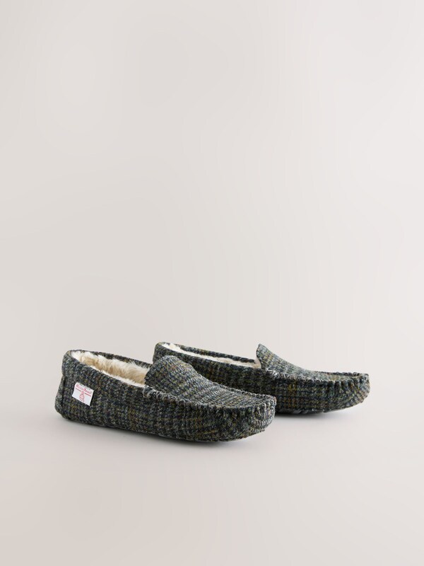 Seraphine Navy Signature Harris Tweed Moccasin Slippers