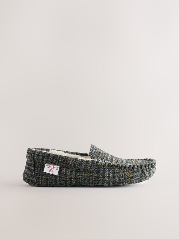 Seraphine Navy Signature Harris Tweed Moccasin Slippers