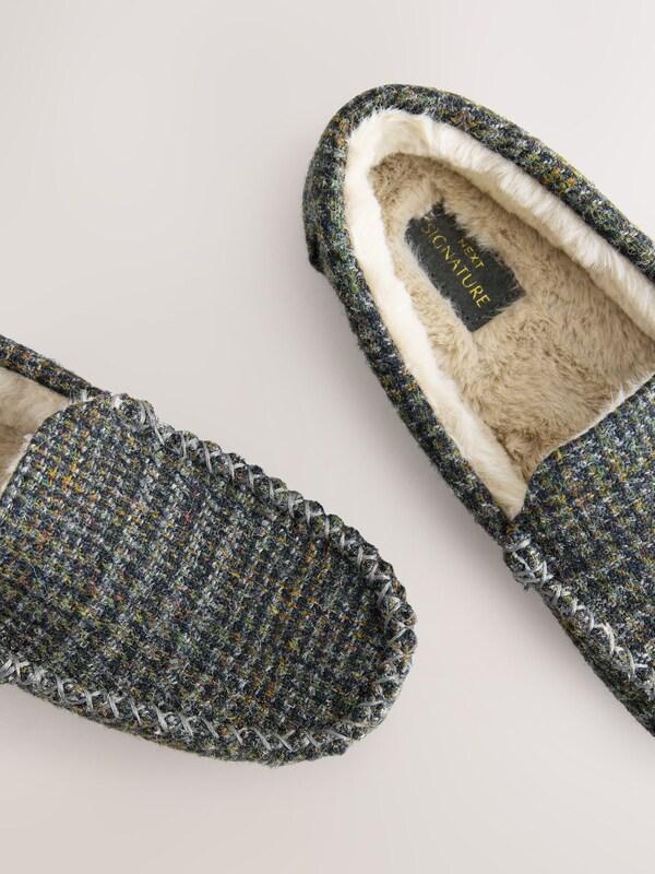 Seraphine Navy Signature Harris Tweed Moccasin Slippers
