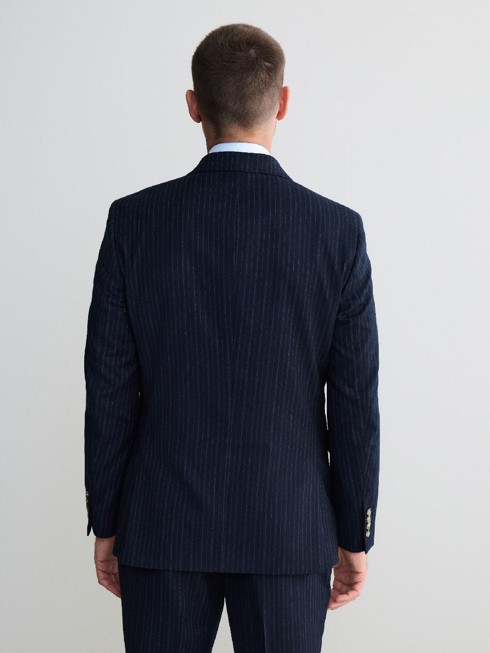 seraphine Navy Signature Stripe Empire Mills British 100% Wool Suit Jacket