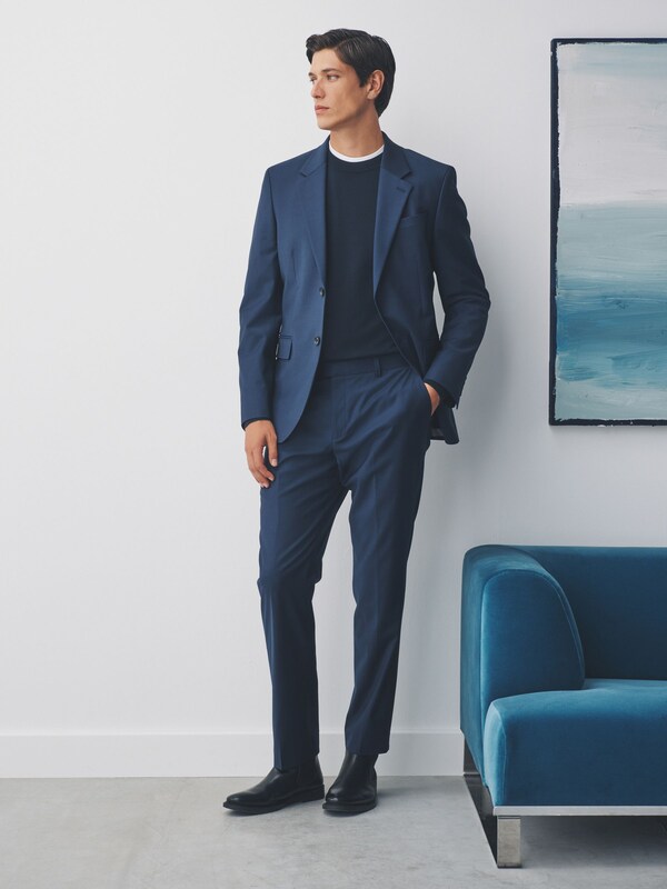 Seraphine Navy Slim Fit Tailored Fit Wool Blend Motionflex Suit Jacket