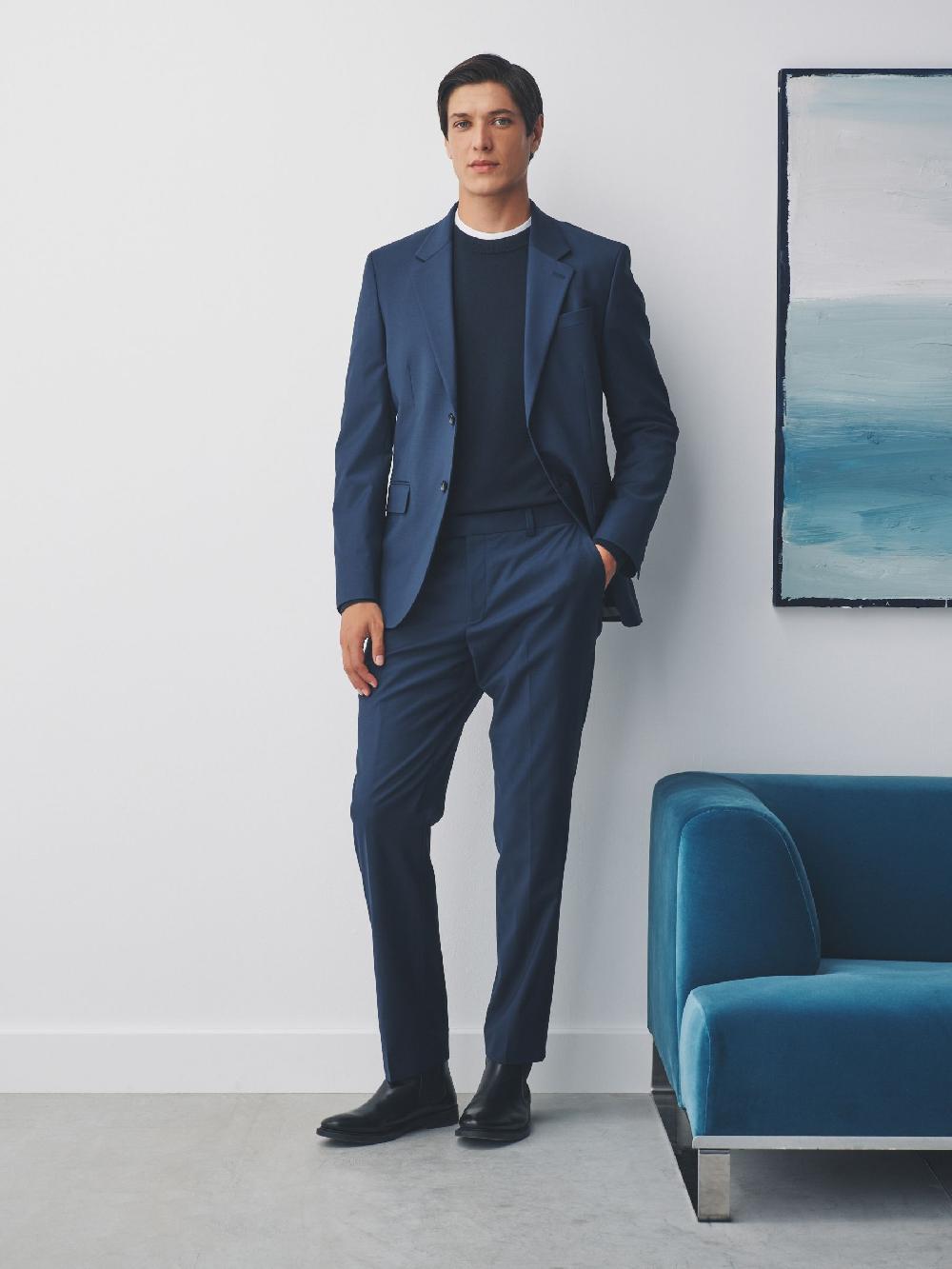 seraphine Navy Slim Fit Tailored Fit Wool Blend Motionflex Suit Jacket