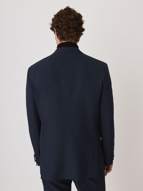 Seraphine Navy Tailored Fit Wool Blend Motionflex Tuxedo Suit Jacket