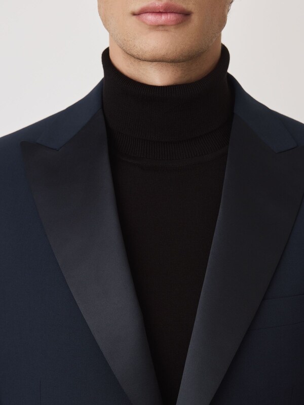 Seraphine Navy Tailored Fit Wool Blend Motionflex Tuxedo Suit Jacket