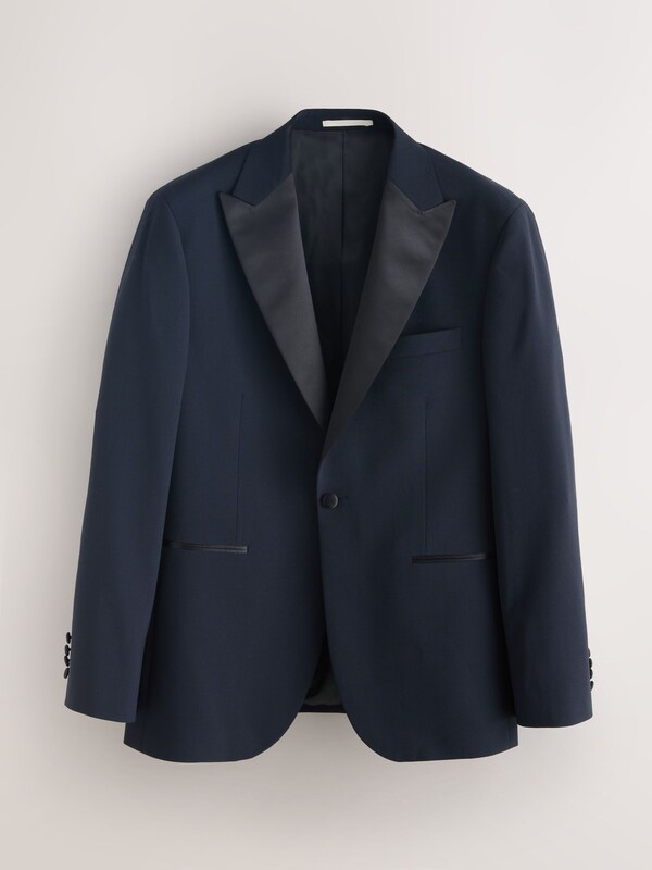 Seraphine Navy Tailored Fit Wool Blend Motionflex Tuxedo Suit Jacket
