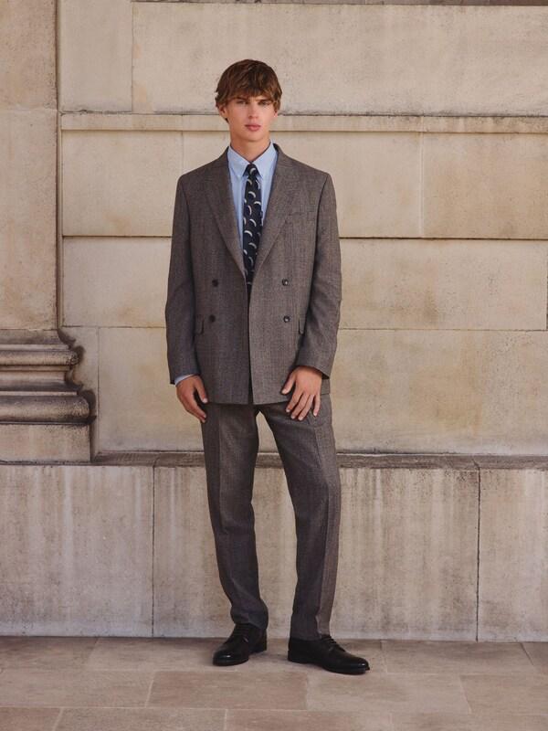 Seraphine Neutral Double Breasted Merino Wool Blend Suit Jacket