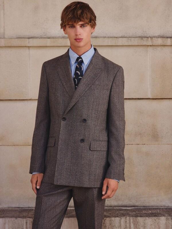 Seraphine Neutral Double Breasted Merino Wool Blend Suit Jacket