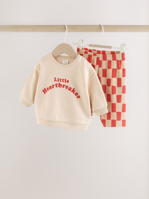 Seraphine Neutral/Red Heartbreaker Sweatshirt And Leggings Baby Set (0mths-2yrs)
