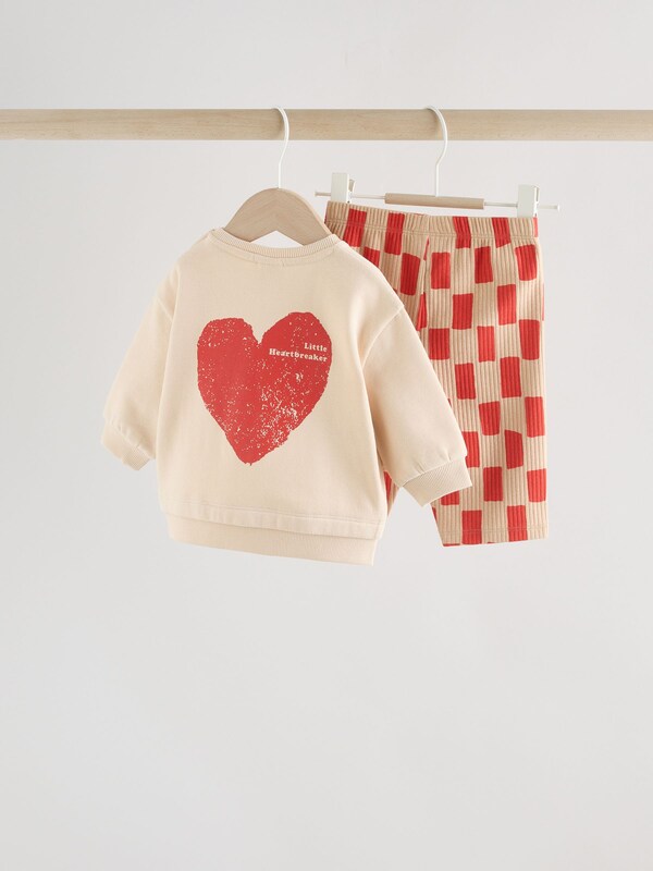 Seraphine Neutral/Red Heartbreaker Sweatshirt And Leggings Baby Set (0mths-2yrs)