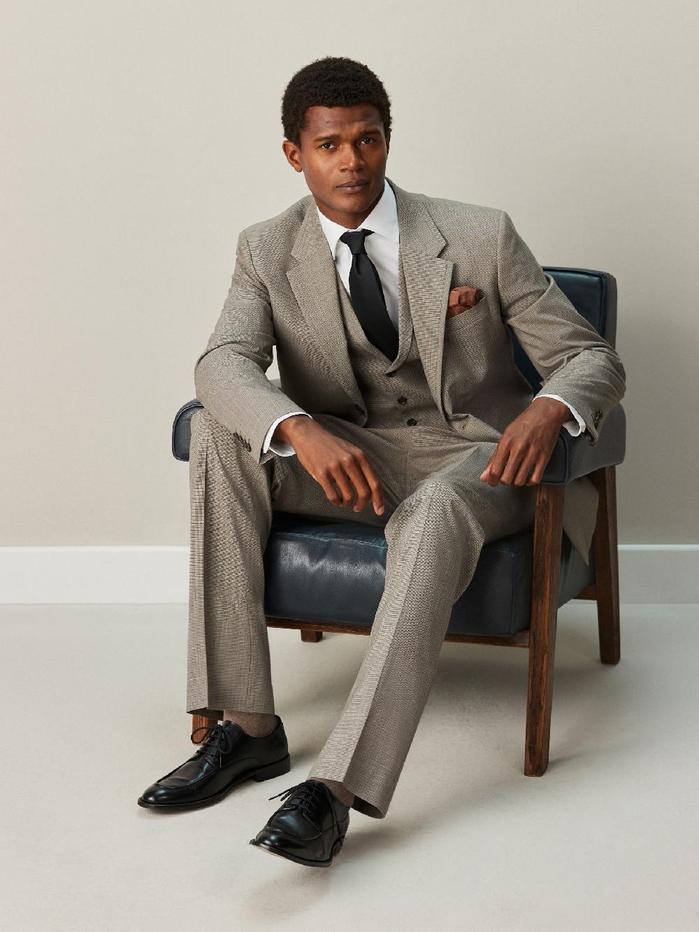 seraphine Neutral Regular Fit Contrast Fabric Detail Suit Jacket