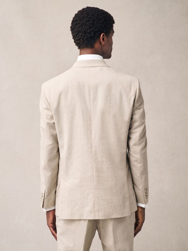 Seraphine Neutral Regular Fit Linen Blend Check Suit Jacket