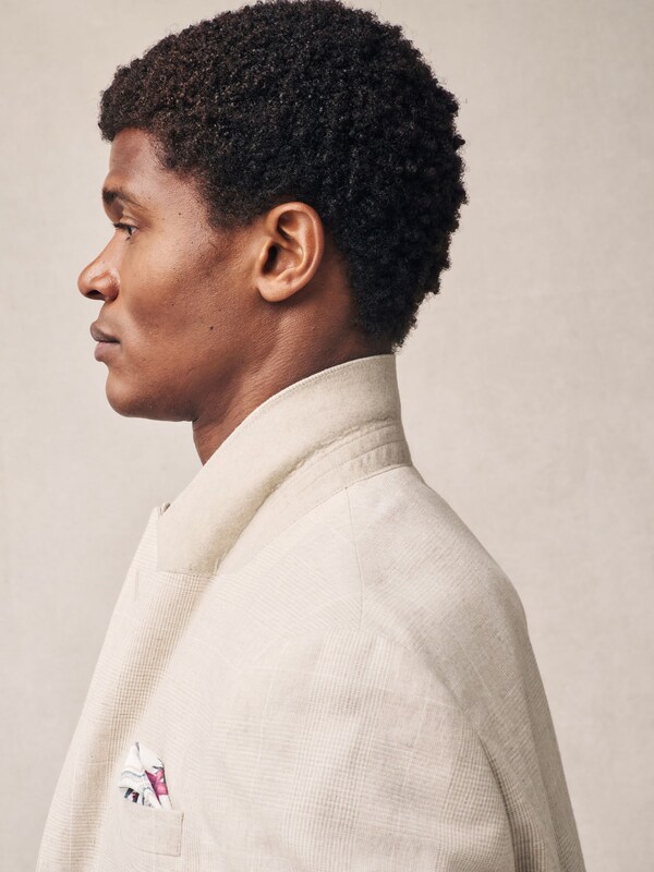 Seraphine Neutral Regular Fit Linen Blend Check Suit Jacket