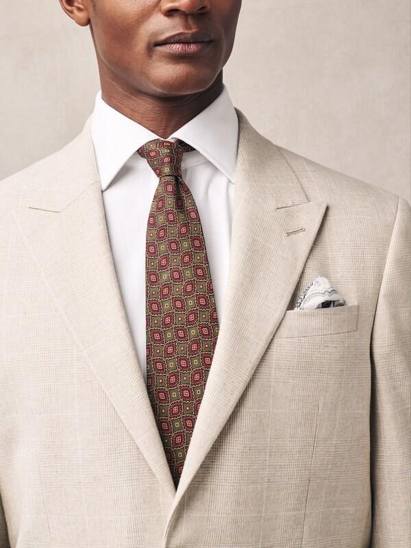 Seraphine Neutral Regular Fit Linen Blend Check Suit Jacket