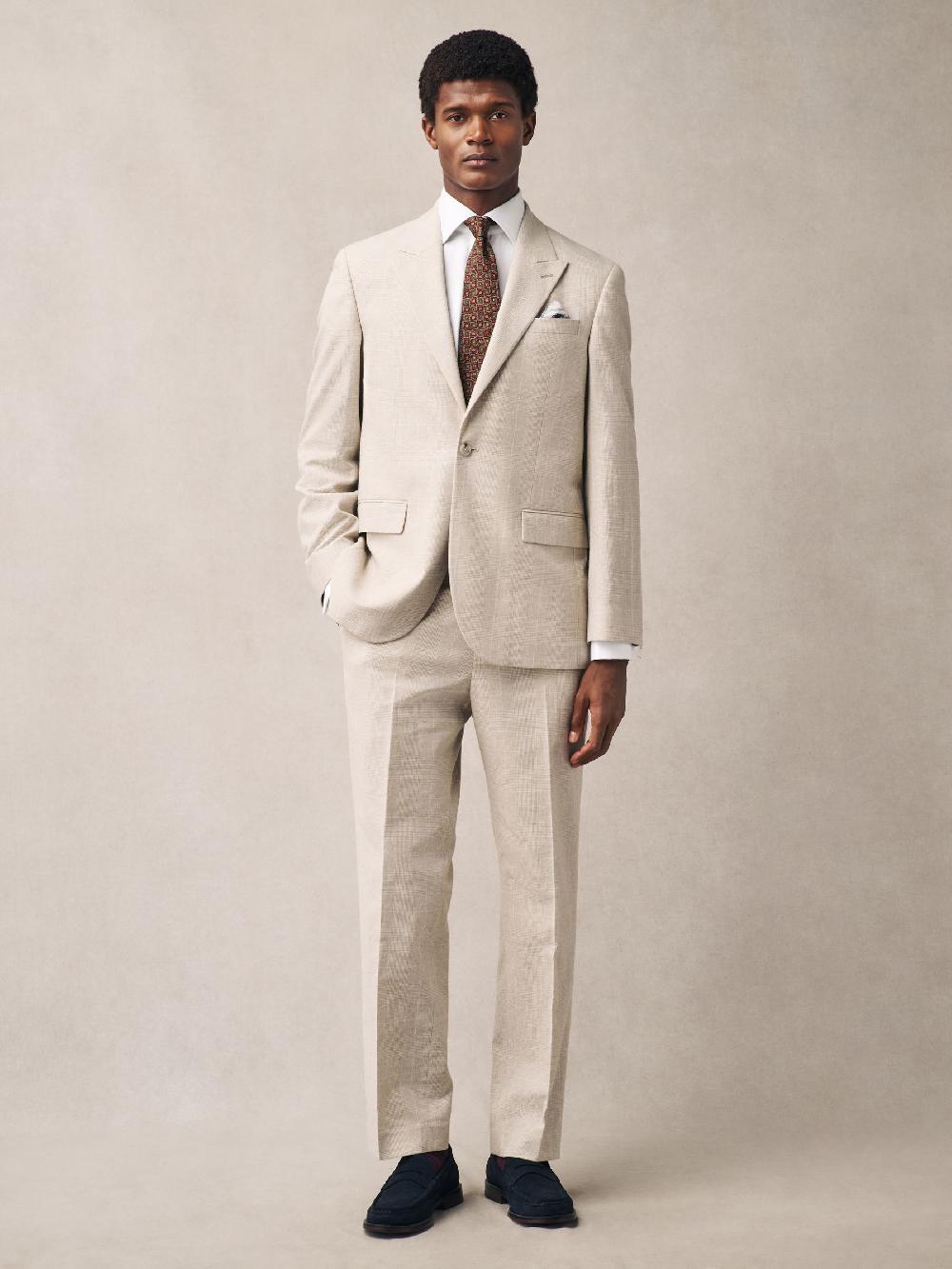 seraphine Neutral Regular Fit Linen Blend Check Suit Jacket