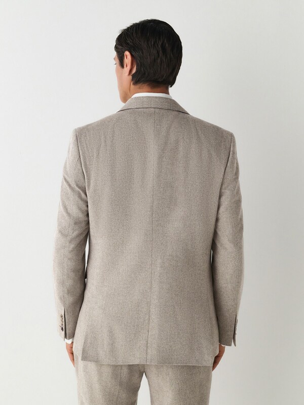 Seraphine Neutral Slim Fit Nova Fides Italian Wool Blend Trimmed Textured Suit Jacket