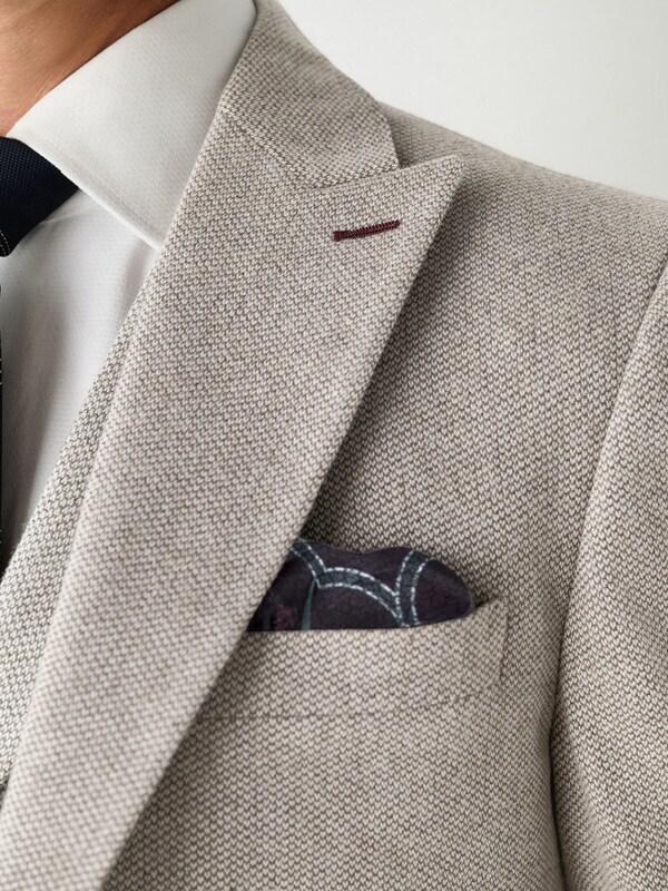 Seraphine Neutral Slim Fit Nova Fides Italian Wool Blend Trimmed Textured Suit Jacket