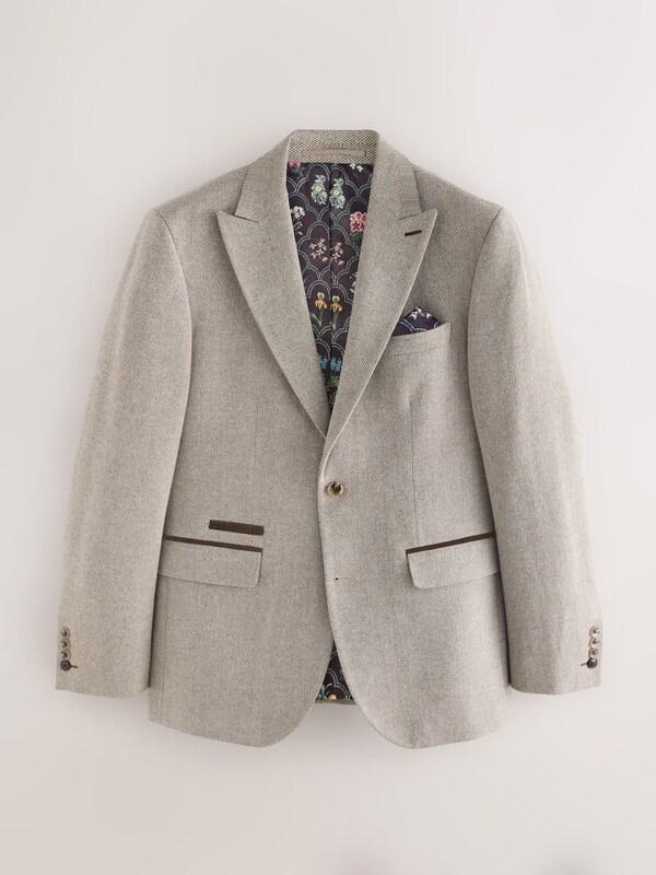 Seraphine Neutral Slim Fit Nova Fides Italian Wool Blend Trimmed Textured Suit Jacket
