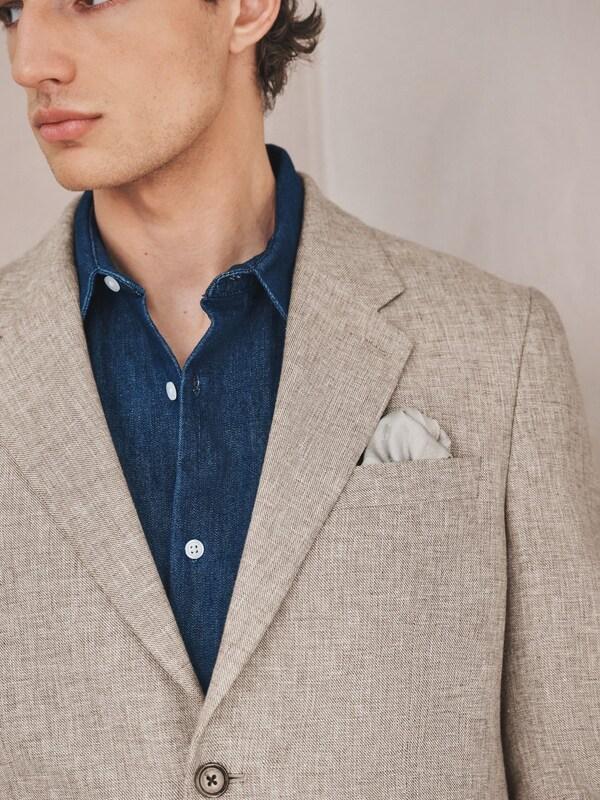 Seraphine Neutral Tailored Fit Linen Blend Texture Suit Jacket
