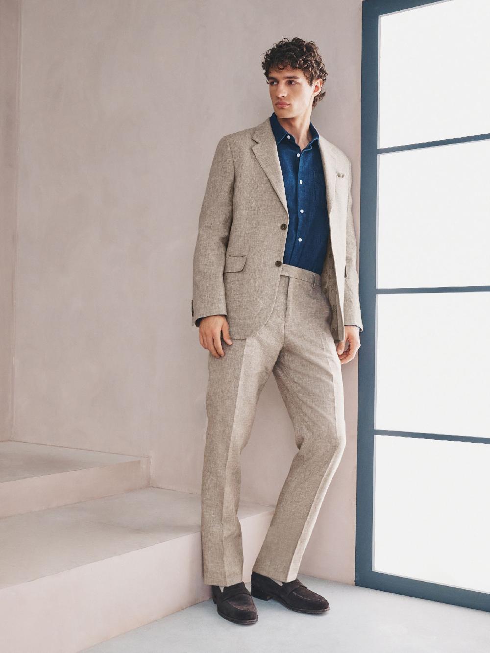 seraphine Neutral Tailored Fit Linen Blend Texture Suit Jacket