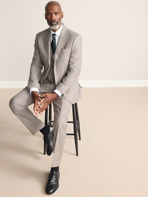 Seraphine Neutral Tailored Fit Signature Marzotto 100% Italian Wool Check Suit Jacket