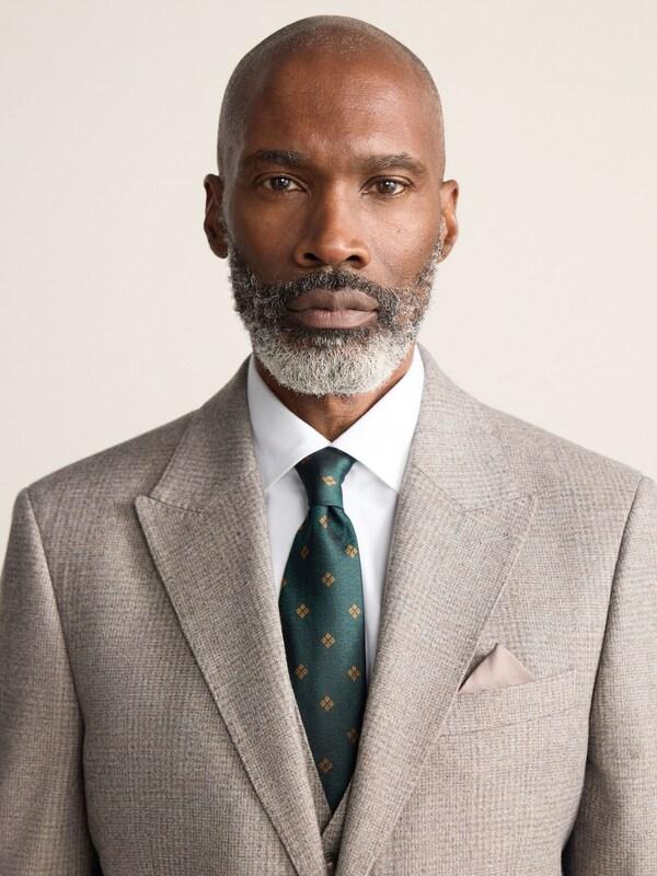 Seraphine Neutral Tailored Fit Signature Marzotto 100% Italian Wool Check Suit Jacket