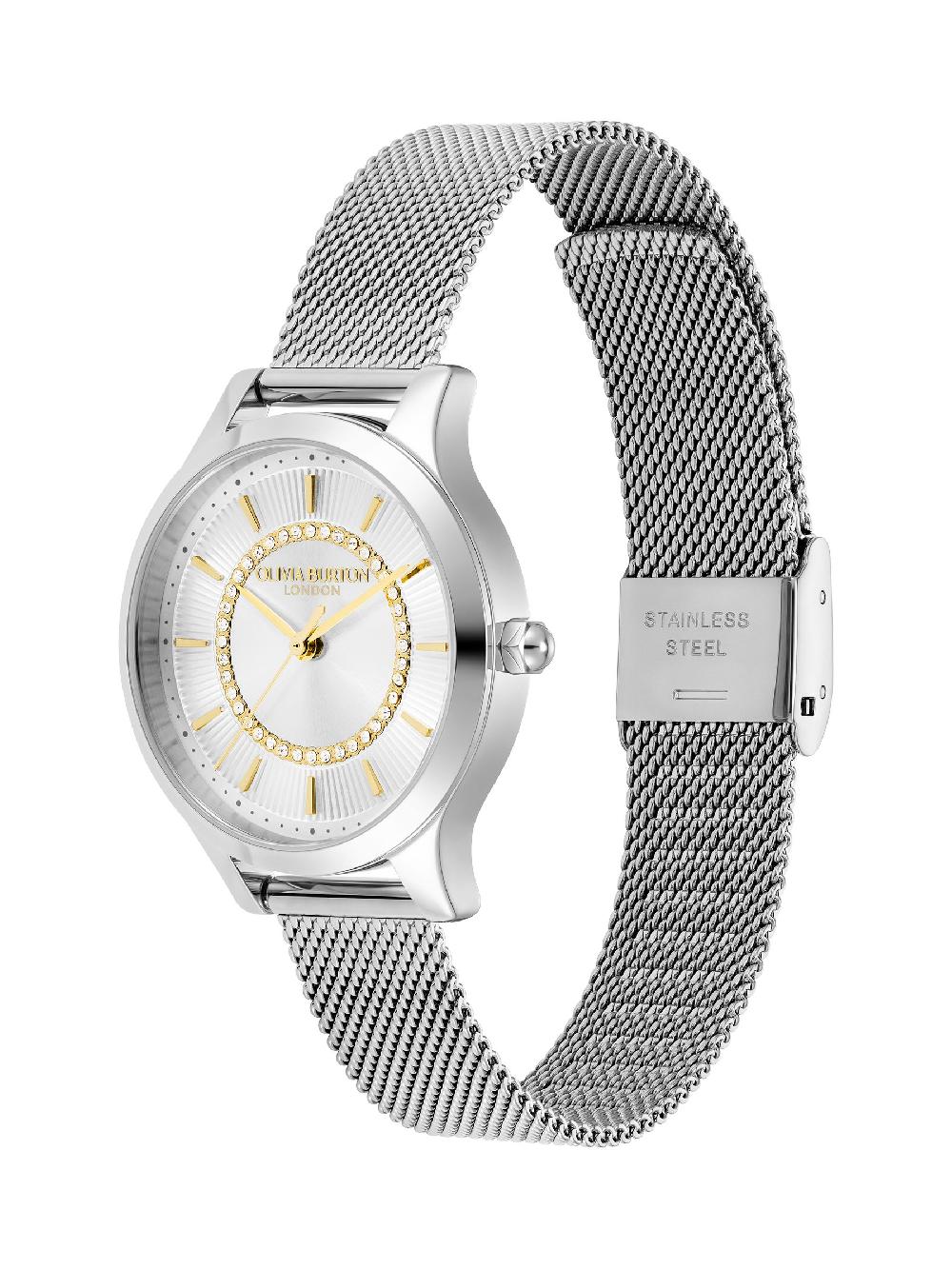 seraphine Olivia Burton Silver Tone 30mm Wonderlust Stainless Steel Mesh Bracelet Watch