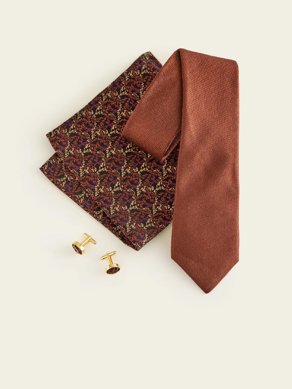 seraphine Orange Silk Tie Pocket Square and Cufflink Gift Box