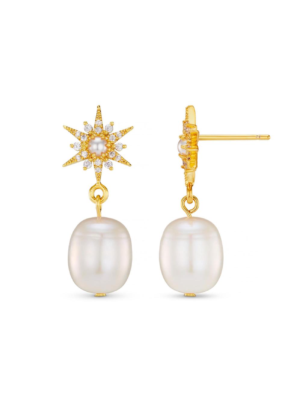seraphine Orelia London Gold Tone Pave Starburst & Pearl Drop Earrings