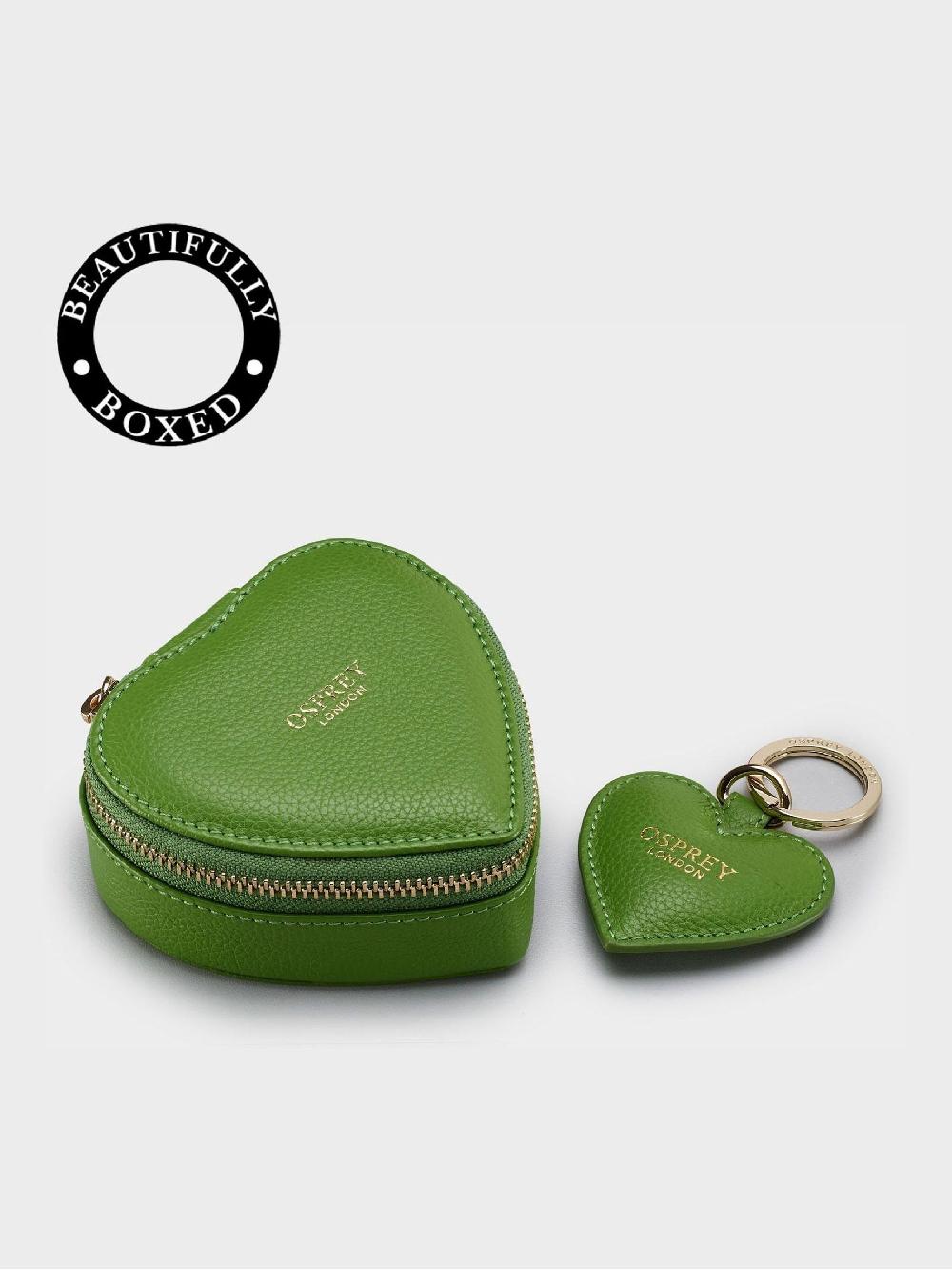 seraphine Osprey London Apple Green The Tilly Heart Leather Trinket and Keyring Gift Set