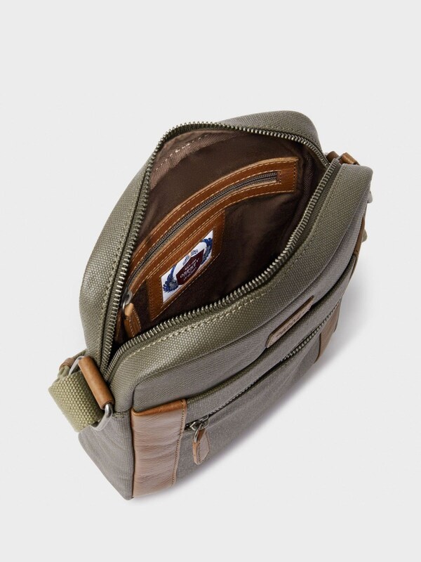 Seraphine Osprey London Green The Small Grantham Waxed Canvas And Leather Messenger Bag