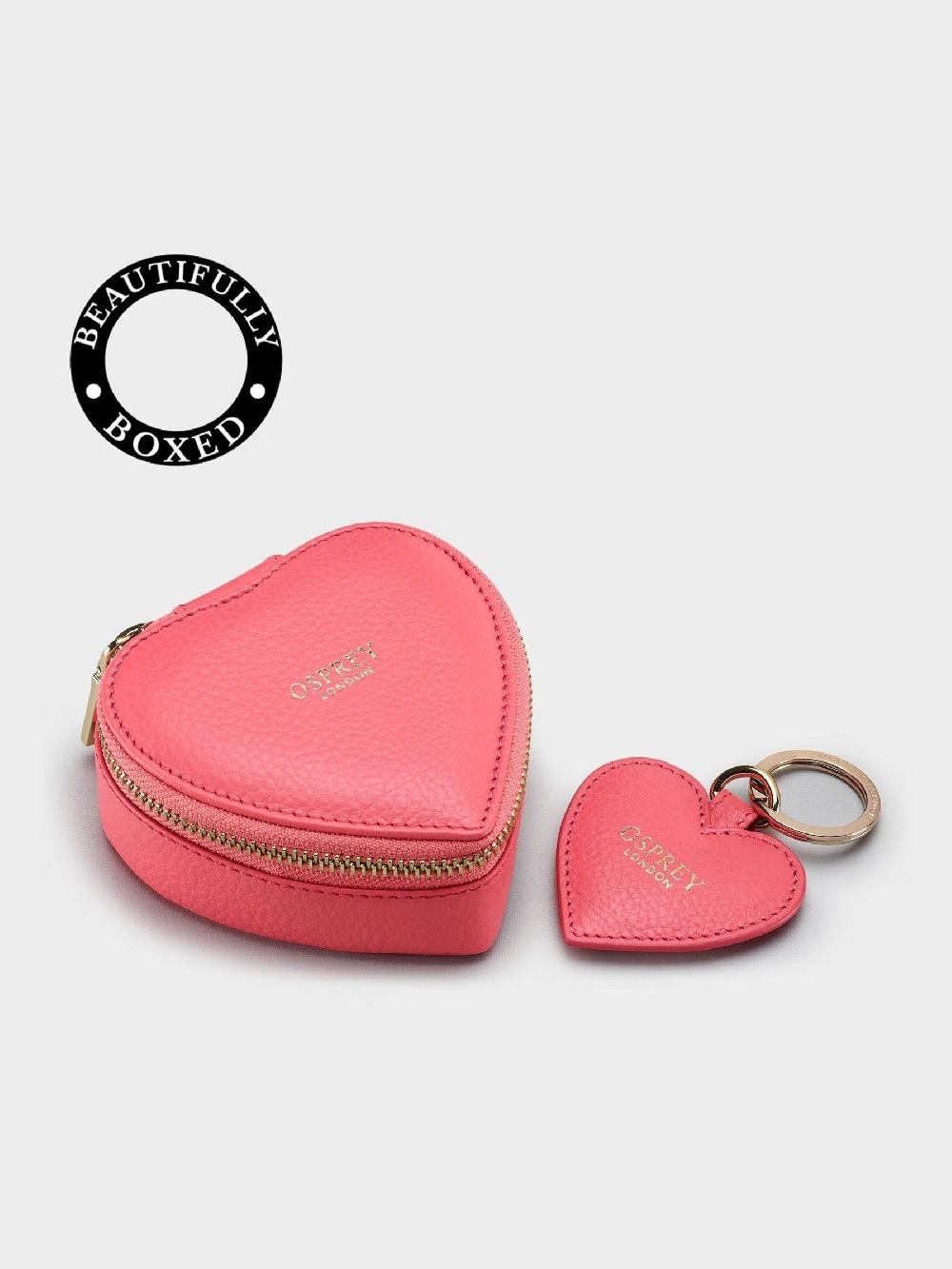 seraphine Osprey London Guava Pink The Tilly Heart Leather Trinket and Keyring Gift Set