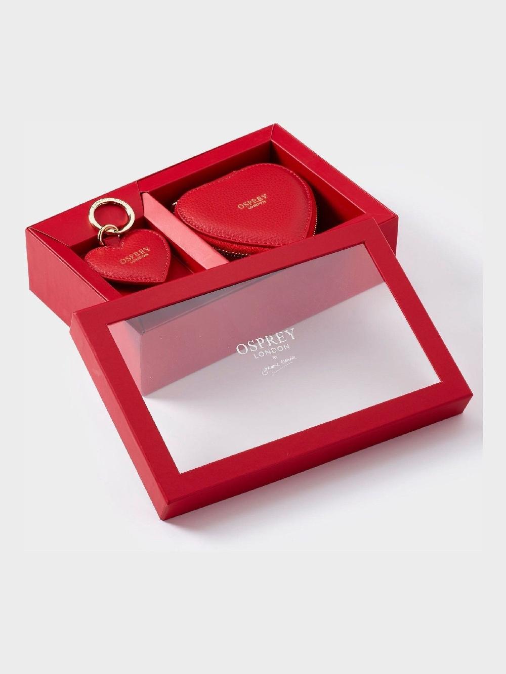 seraphine Osprey London Red The Tilly Heart Leather Trinket and Keyring Gift Set
