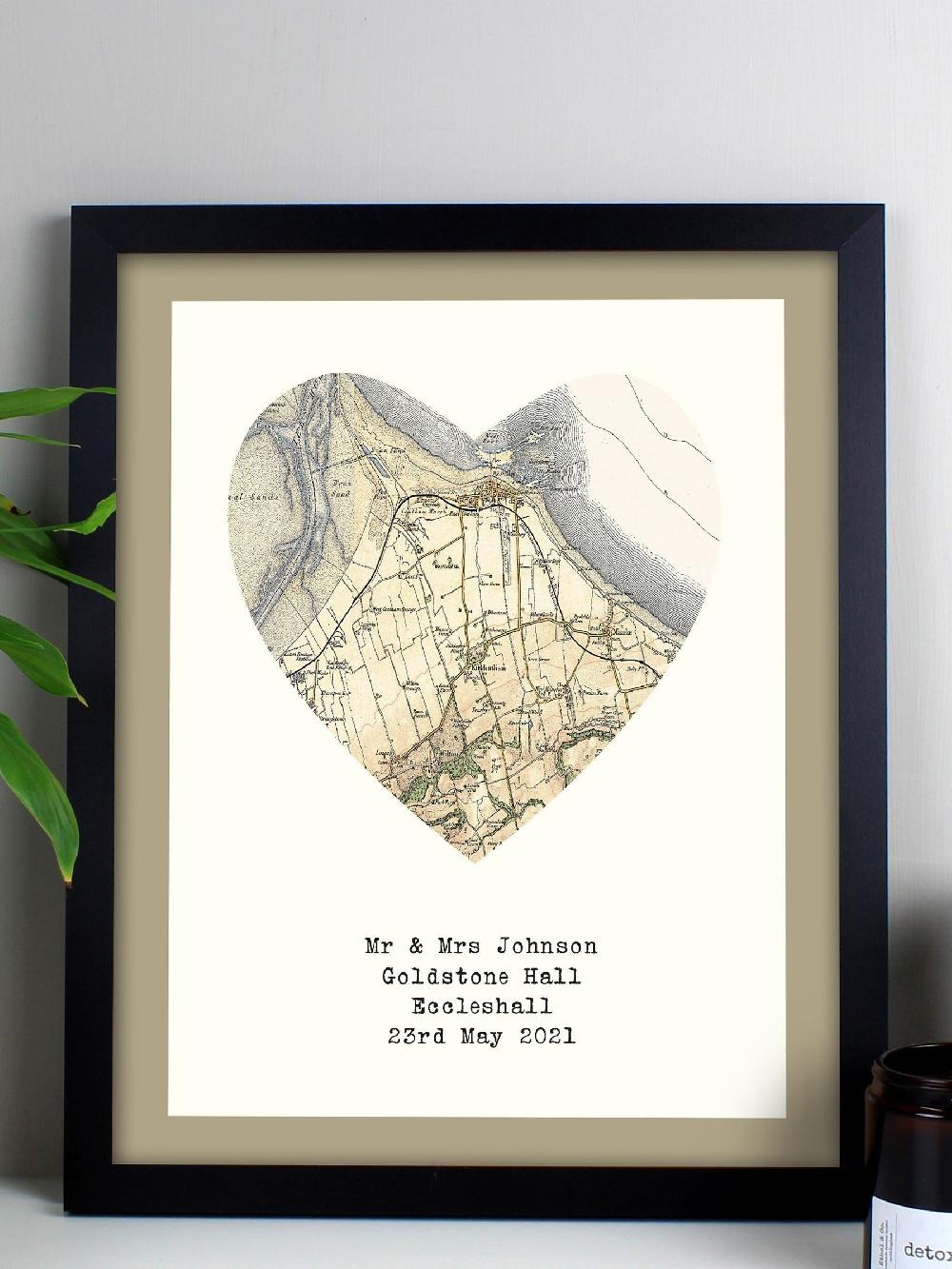 seraphine Personalised 1896 - 1904 Revised Map Heart Framed Print by PMC