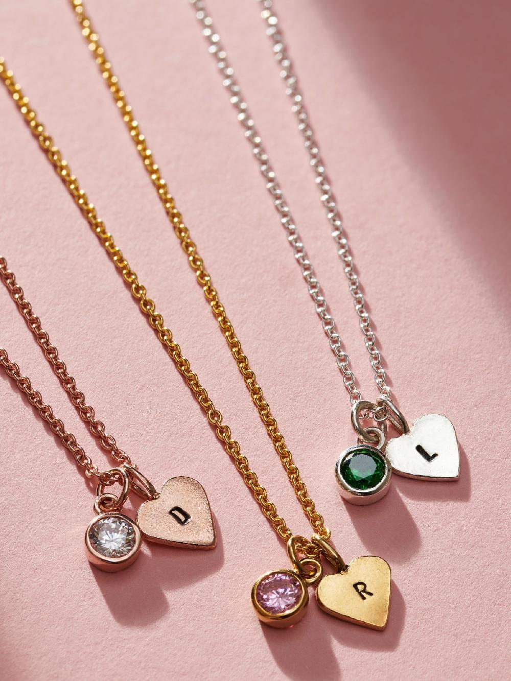 seraphine Personalised Birthstone Initial Heart Charm Necklace by Posh Totty Designs