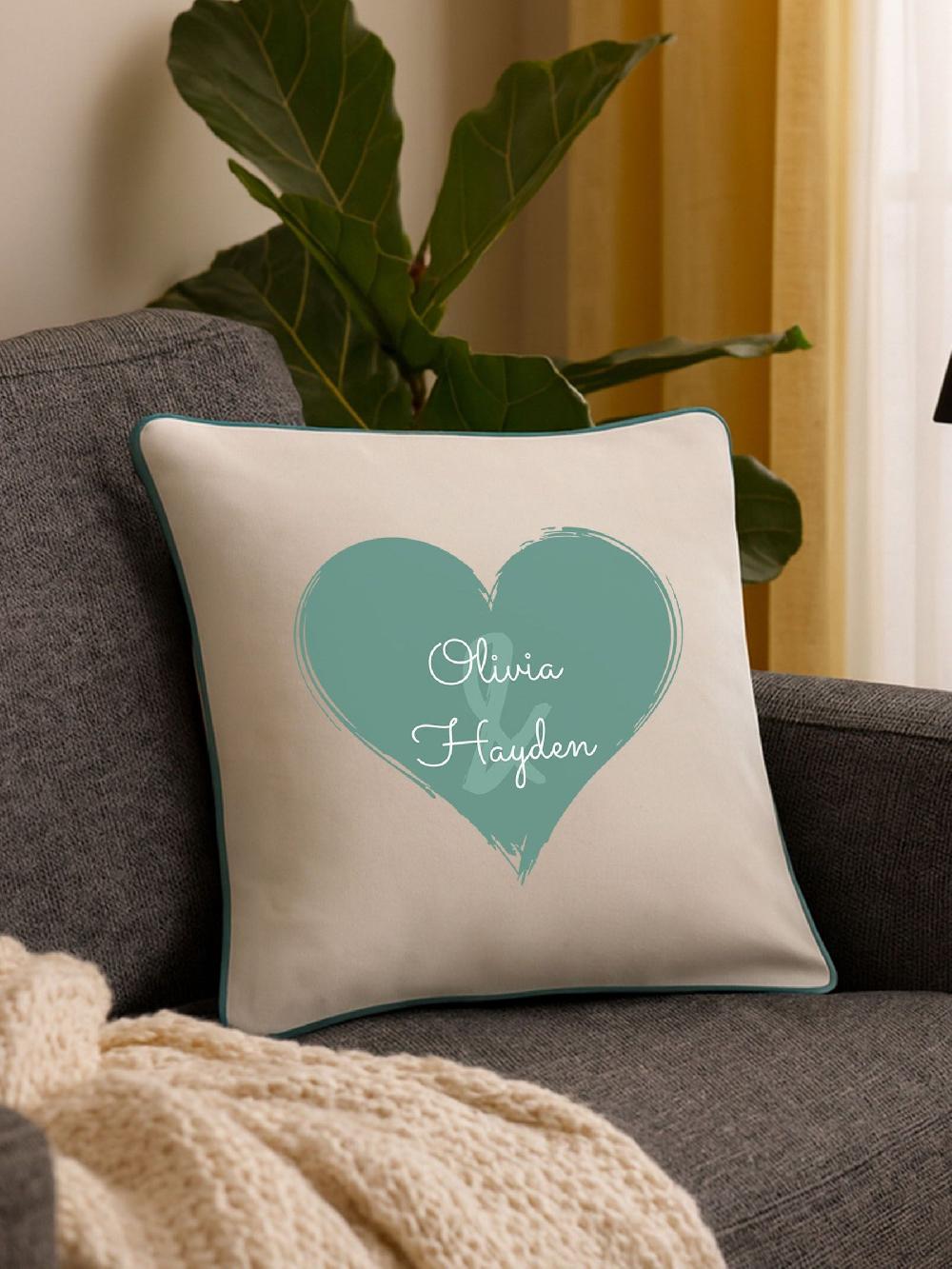 seraphine Personalised Coloured Heart Cushion by Loveabode