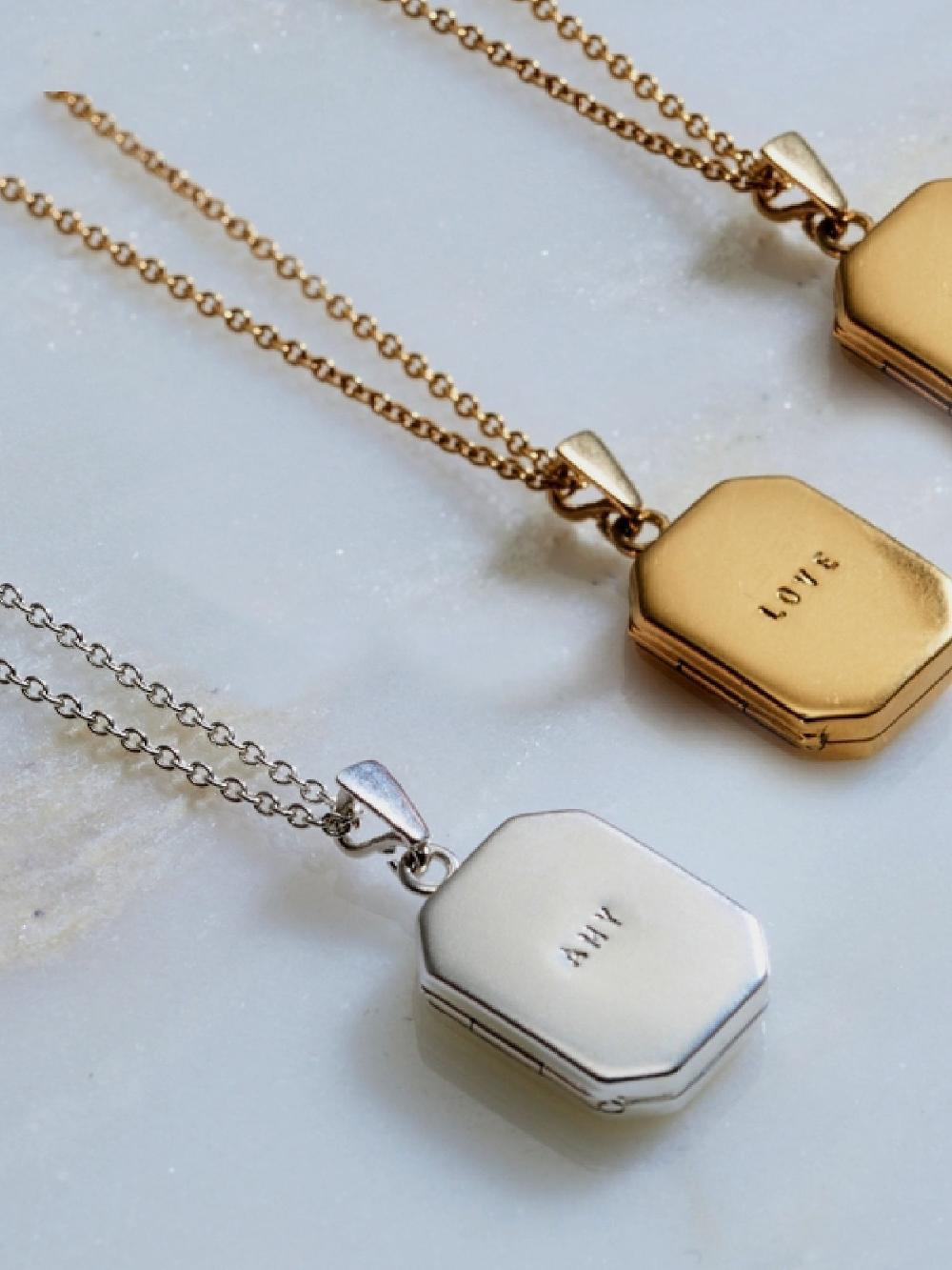 seraphine Personalised Rectangle Locket Necklace by Posh Totty Designs