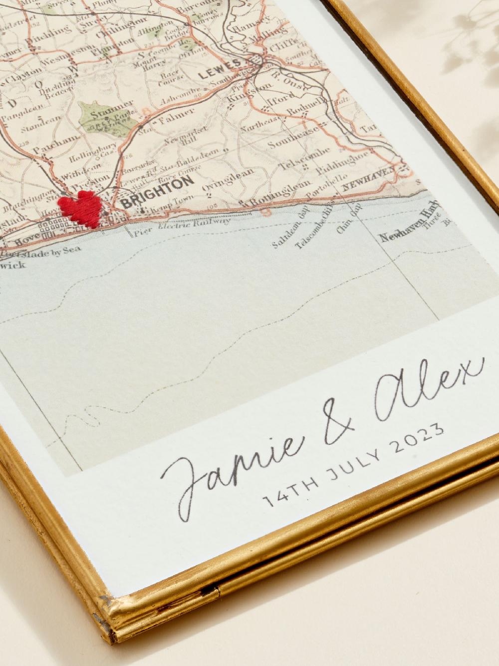 seraphine Personalised Vintage Map Picture White Wall Art by Posh Totty Designs