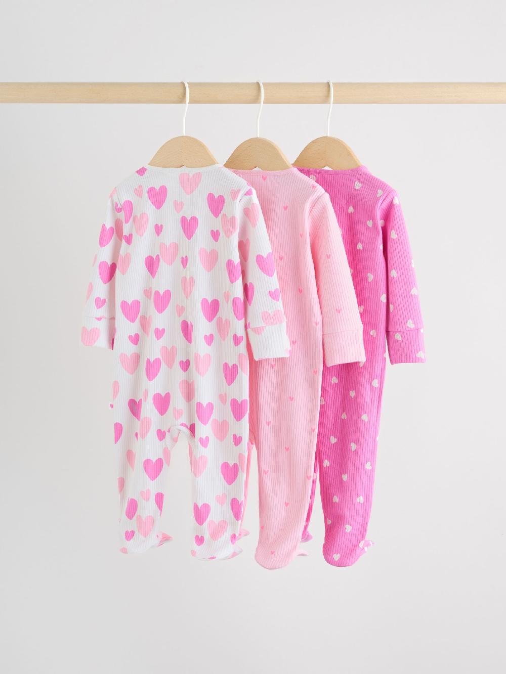 seraphine Pink 3 Pack Two Way Zip Baby Sleepsuits (0-2yrs)