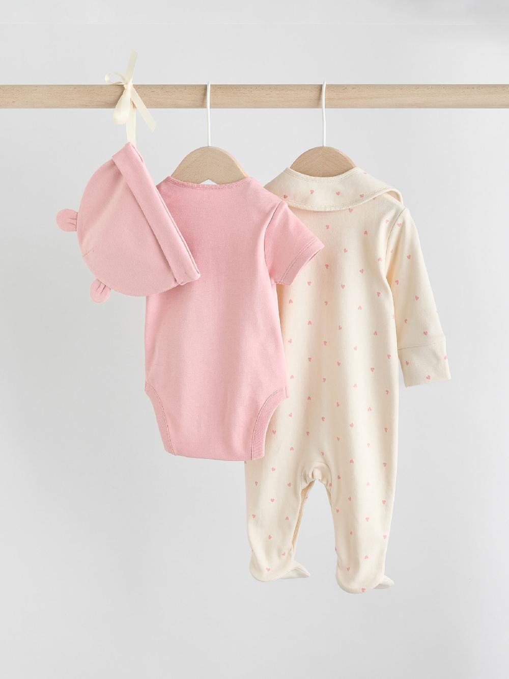 seraphine Pink 4 Piece Baby Sleepsuit Bodysuit Beanie and Bib Set (0-9mths)