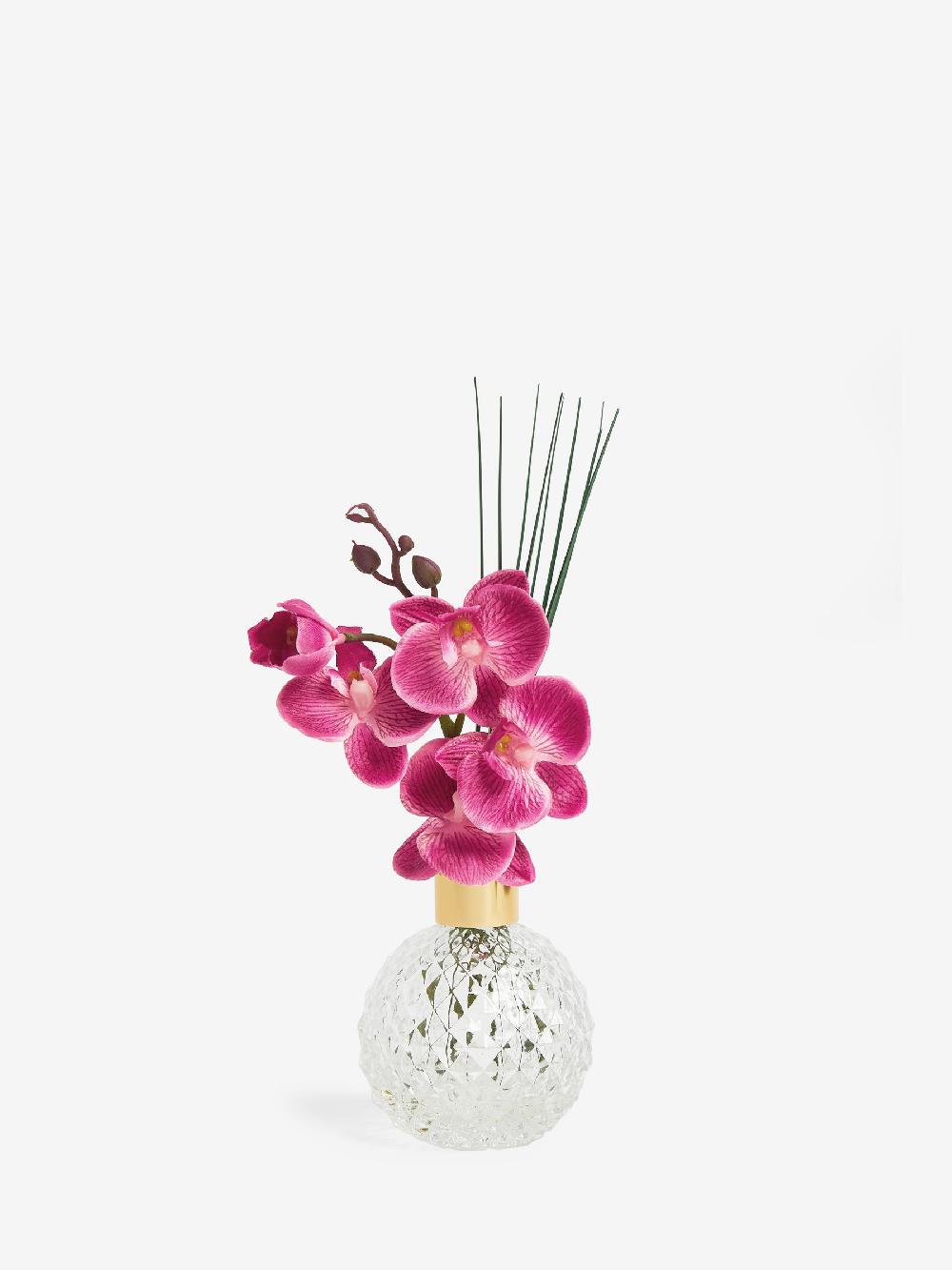 seraphine Pink Artificial Orchid In Faceted Glass Vase