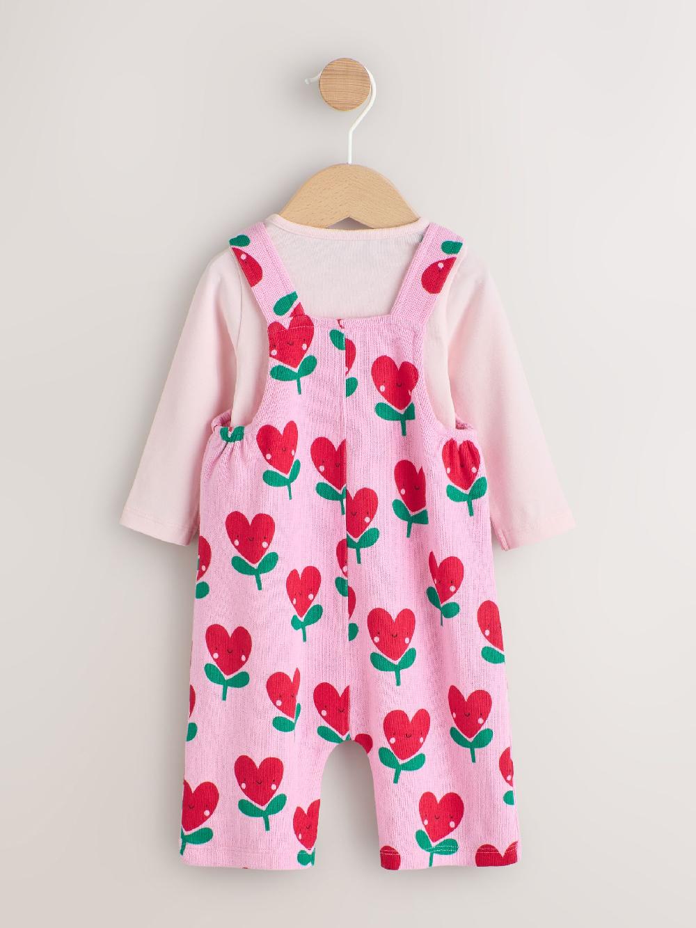 seraphine Pink Baby Dungarees and Long Sleeve Bodysuits Set 2 Piece (0mths-3yrs)