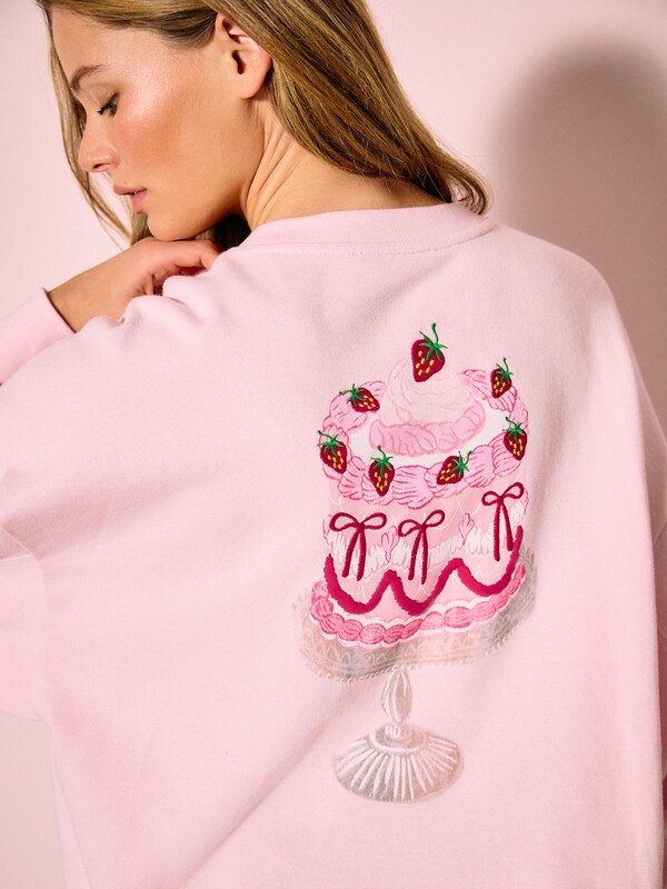 Seraphine Pink Beaded Cake Graphic Hearts And Valentines Long Sleeve Sweat Top