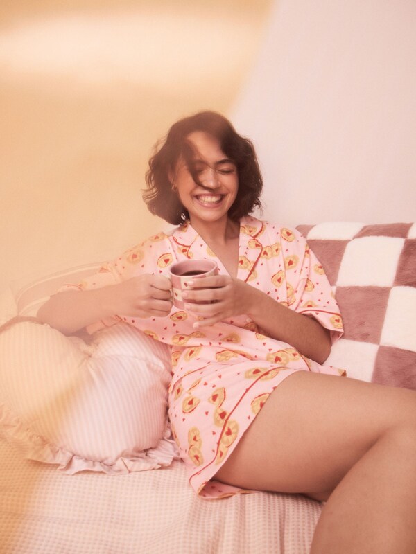 Seraphine Pink Biscuit Jersey Button Through Short Set Pyjamas