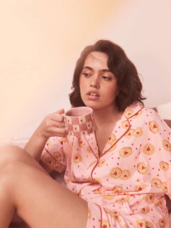 Seraphine Pink Biscuit Jersey Button Through Short Set Pyjamas