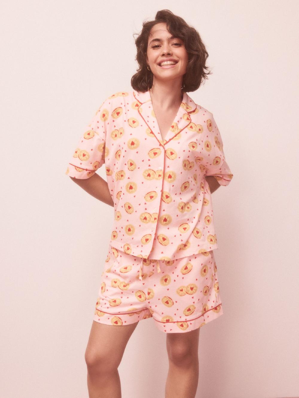 seraphine Pink Biscuit Jersey Button Through Short Set Pyjamas